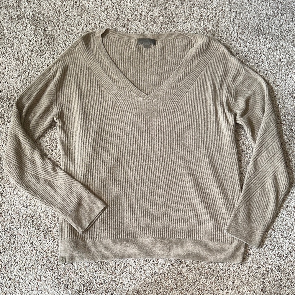 Barefoot Dreams Tan V-Neck Sweater Soft Knit
